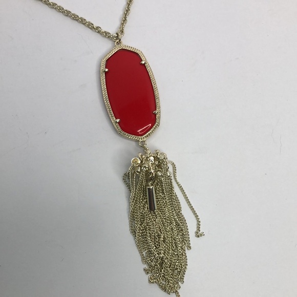 Kendra Scott Rayne Long Tassel Necklace Bright Reddish Orange Faceted Stone - Picture 4 of 8